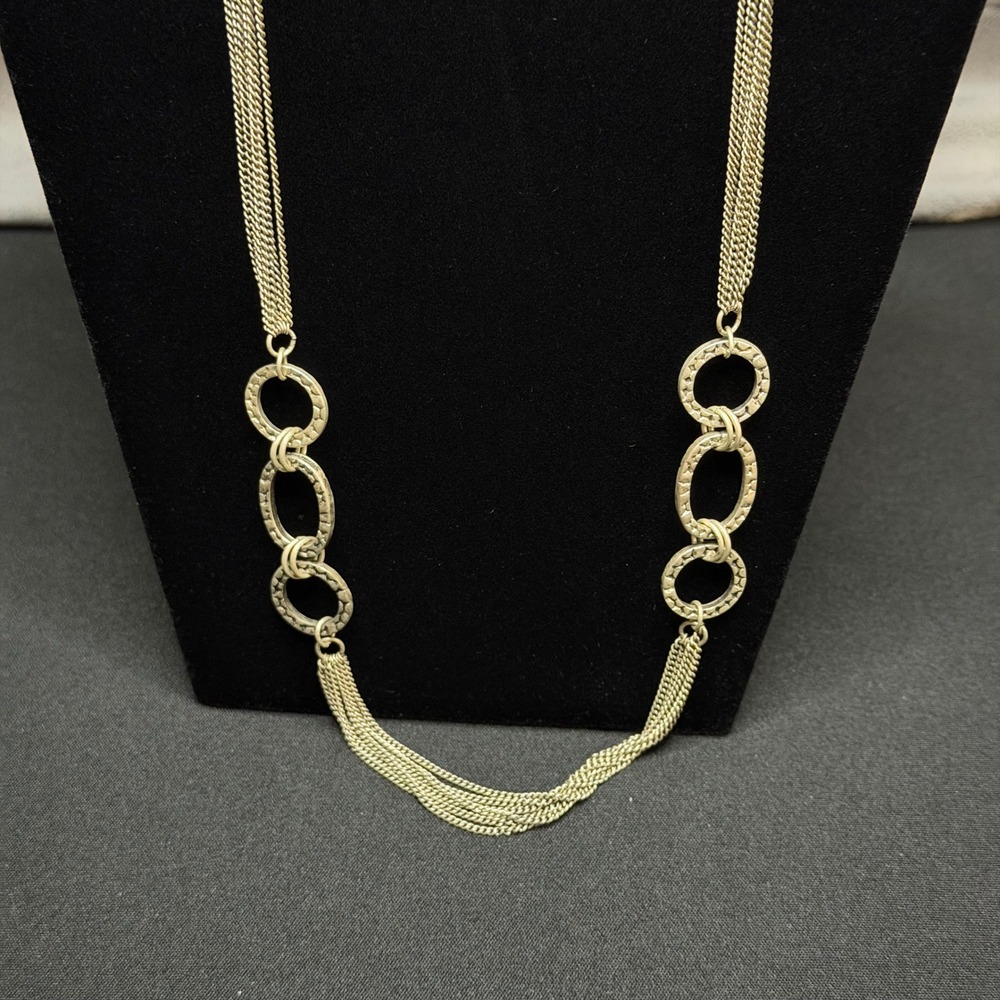 Multi-Strand Chain Necklace Women OS Silver Textured Link Layered - Picture 3 of 11